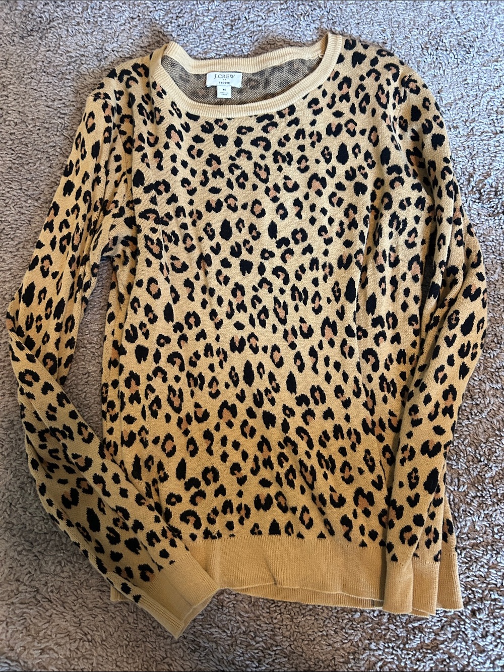J. Crew Leopard-Print Crewneck Sweater - Mustard and Black